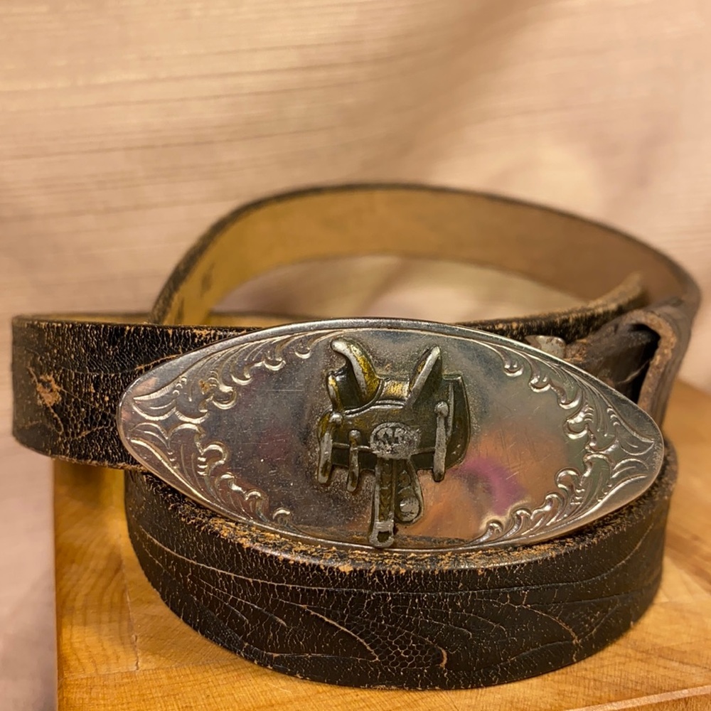 Handmade Ranchero leather vintage belt w/buckle